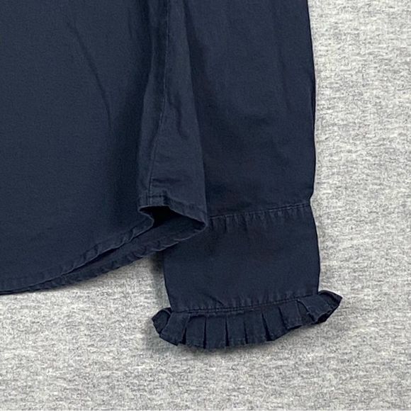 Lucky Brand Womens Black Collared Notch Neck Poet Sleeves Ruffled Button Down L - Picture 2 of 12